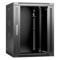 Cabeus SH-05F-15U60/60-R-BK Шкаф телекоммуникационный настенный разобранный 19" 15U 600x600x769mm (ШхГхВ) дверь стекло, цвет черный (RAL 9004)