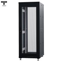 ТЕЛКОМ ТС-42.6.10-СП.9005М Шкаф напольный 42U 600x1000x1987мм (ШхГхВ) телекоммуникационный 19", передняя дверь стеклянная - задняя дверь перфорированная, цвет черный (RAL9005М) (5 мест)