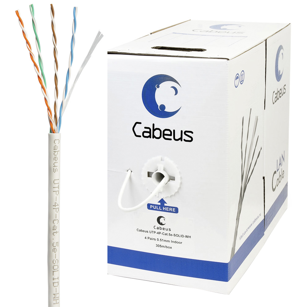 Cabeus UTP-4P-Cat.5e-SOLID-WH    UTP (U/UTP),  5e, 4  (24 AWG), ,  (305 ),   25 .