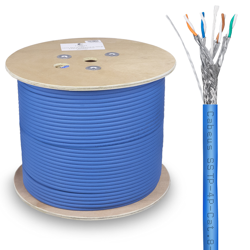 Cabeus SSTP-4P-Cat.8-SOLID-IN-LSZH-BL     SSTP (S/FTP),  8 (40G, 2000 MHz), 4  (23 AWG), LSZH (305 )