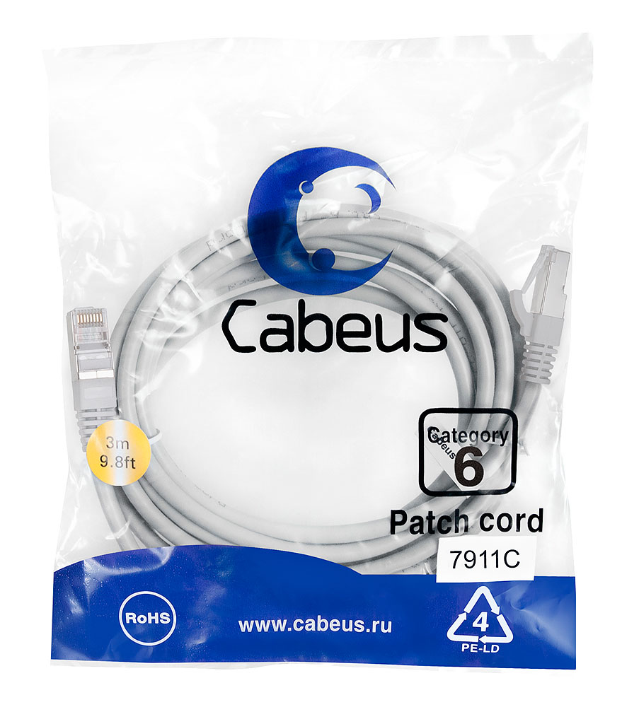 Cabeus PC-FTP-RJ45-Cat.6-3m-LSZH - F/UTP,  6, 2xRJ45/8p8c, , , LSZH, 3