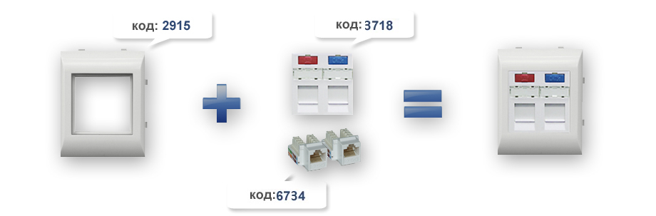 Монтаж keystone и вставок в суппорт (10986 ABR) на 1 модуль 45х45 для коробов (75х50, 90х50, 110х34, 110х50, 155х50)