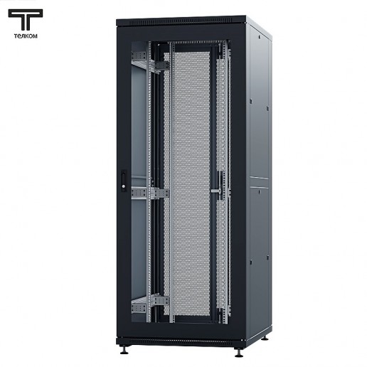 ТЕЛКОМ ТСМ-42.8.8-С2П.9005М Шкаф напольный 42U 800x800x1987мм (ШхГхВ) телекоммуникационный 19", передняя дверь стеклянная - задняя дверь перфорированная распашная 2-х створчатая, цвет черный (RAL9005М) (5 мест)