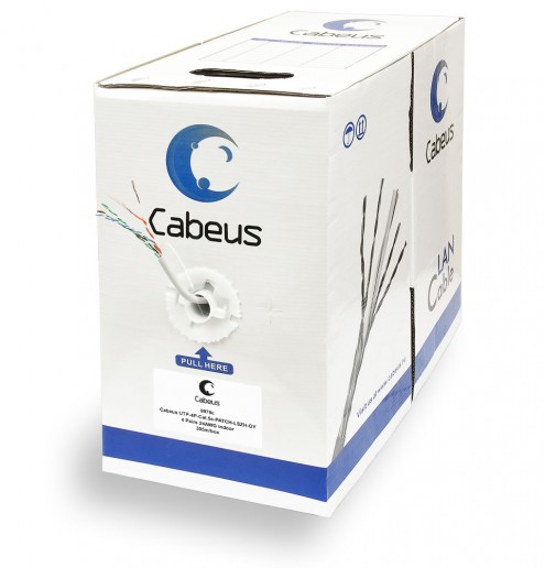 Cabeus UTP-4P-Cat.5e-PATCH-LSZH-GY Кабель витая пара UTP (U/UTP), категория 5e, 4 пары, (24 AWG), многожильный (patсh), серый, LSZH, нг(А)-HF, (305 м)