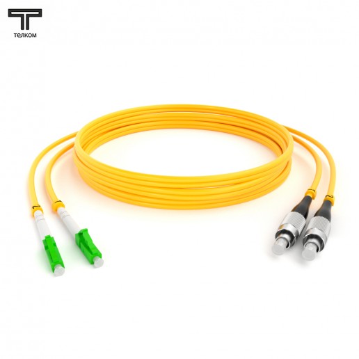 ТЕЛКОМ ШОС-2х3.0-2LC/A-2FC/U-SM-90м-LSZH-YL Шнур оптический duplex LC/APC-FC/UPC 9/125 OS2 одномодовый SM (3.0мм) LSZH, длина 90м