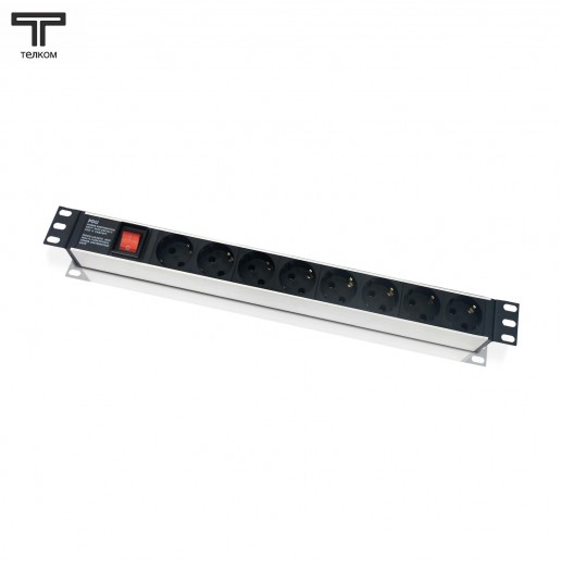 ТЕЛКОМ 53688 / LX-PDU14 Блок евророзеток 220В 19" 1U 8 розеток 16А, 2К+З, с выключателем, гнездо под шнур IEC-320 (разъем C14)