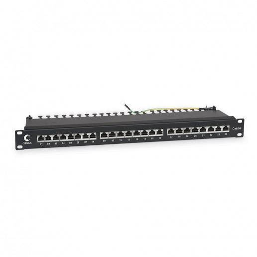 Cabeus PL-24-Cat.6a-SH-Dual IDC Патч-панель 19" (1U), 24 порта RJ-45, категория 6a, полностью экранированная, с задним кабельным организатором