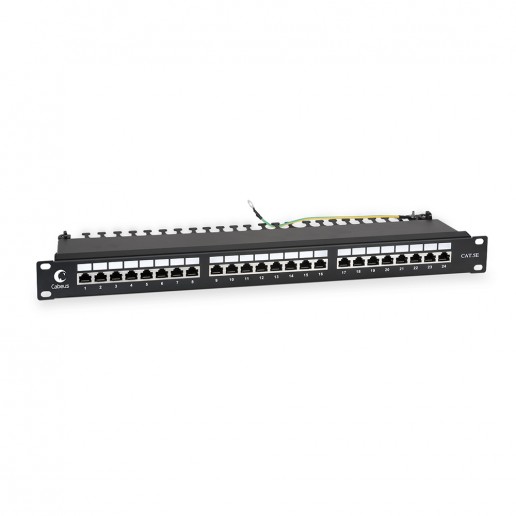 Cabeus PL-24-Cat.5e-SH-Dual IDC Патч-панель 19"(1U), 24 порта RJ-45 полностью экранированная, категория 5e, Dual IDC