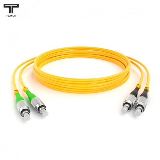 ТЕЛКОМ ШОС-2х3.0-2FC/A-2FC/U-SM-5м-LSZH-YL Шнур оптический duplex FC/APC-FC/UPC 9/125 OS2 одномодовый SM (3.0мм) LSZH, длина 5м