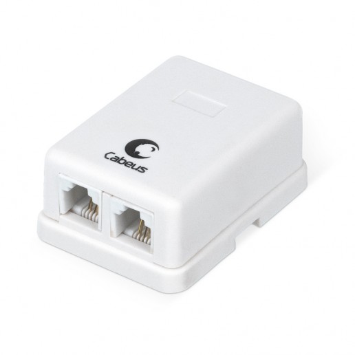 Cabeus WS-6P4C-TEL-2 Розетка телефонная RJ-12(6P4C), двойная, внешняя, белая