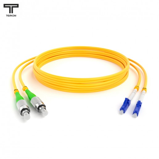 ТЕЛКОМ ШОС-2х3.0-2FC/A-2LC/U-SM-70м-LSZH-YL Шнур оптический duplex FC/APC-LC/UPC 9/125 OS2 одномодовый SM (3.0мм) LSZH, длина 70м