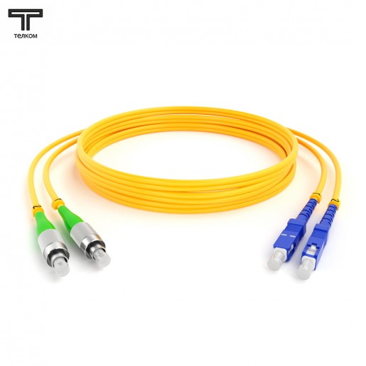 ТЕЛКОМ ШОС-2х3.0-2FC/A-2SC/U-SM-7м-LSZH-YL Шнур оптический duplex FC/APC-SC/UPC 9/125 OS2 одномодовый SM (3.0мм) LSZH, длина 7м