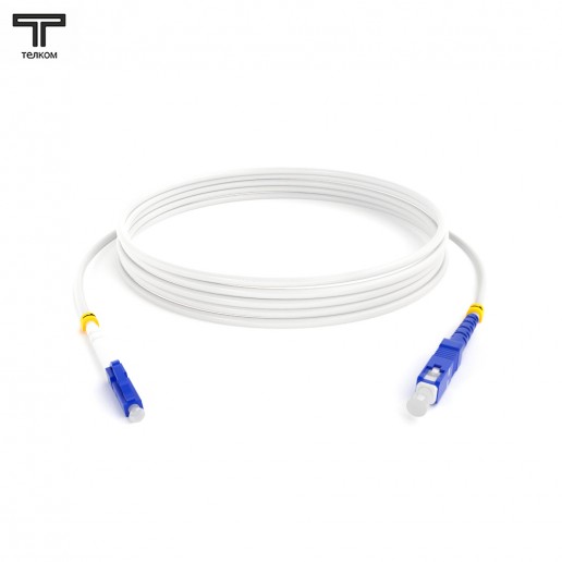 ТЕЛКОМ ШОС-3.0-LC/U-SC/U-SM(A1)-4м-LSZH-WH Шнур оптический simplex LC/UPC-SC/UPC 9/125 OS2 (G.657A1) одномодовый SM (3.0мм) LSZH, цвет белый, длина 4м