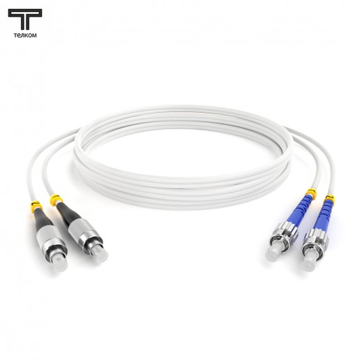 ТЕЛКОМ ШОС-2x3.0-2FC/U-2ST/U-SM(A1)-75м-LSZH-WH Шнур оптический duplex FC/UPC-ST/UPC 9/125 OS2 (G.657A1) одномодовый SM (3.0мм) LSZH, цвет белый, длина 75м