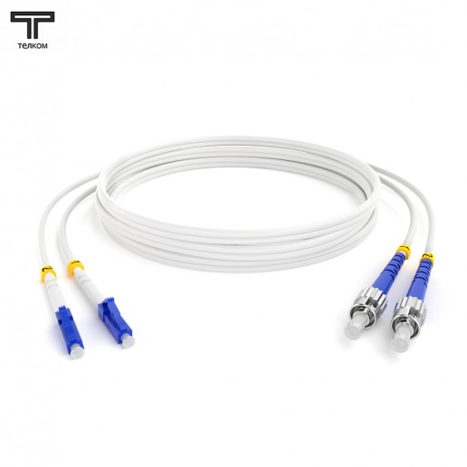 ТЕЛКОМ ШОС-2x3.0-2LC/U-2ST/U-SM(A1)-40м-LSZH-WH Шнур оптический duplex LC/UPC-ST/UPC 9/125 OS2 (G.657A1) одномодовый SM (3.0мм) LSZH, цвет белый, длина 40м