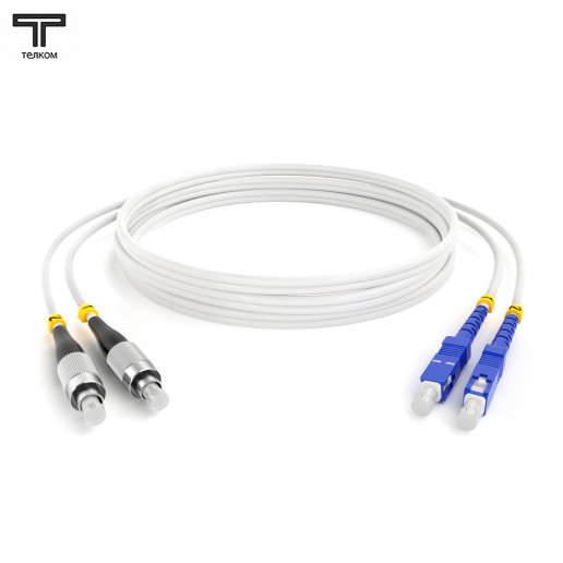 ТЕЛКОМ ШОС-2x3.0-2FC/U-2SC/U-SM(A1)-1м-LSZH-WH Шнур оптический duplex FC/UPC-SC/UPC 9/125 OS2 (G.657A1) одномодовый SM (3.0мм) LSZH, цвет белый, длина 1м
