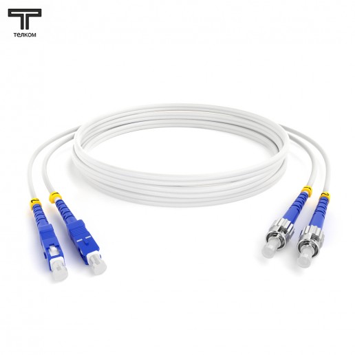 ТЕЛКОМ ШОС-2x3.0-2SC/U-2ST/U-SM(A1)-30м-LSZH-WH Шнур оптический duplex SC/UPC-ST/UPC 9/125 OS2 (G.657A1) одномодовый SM (3.0мм) LSZH, цвет белый, длина 30м
