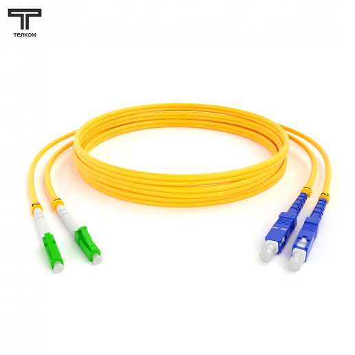 ТЕЛКОМ ШОС-2х3.0-2LC/A-2SC/U-SM-15м-LSZH-YL Шнур оптический duplex LC/APC-SC/UPC 9/125 OS2 одномодовый SM (3.0мм) LSZH, длина 15м