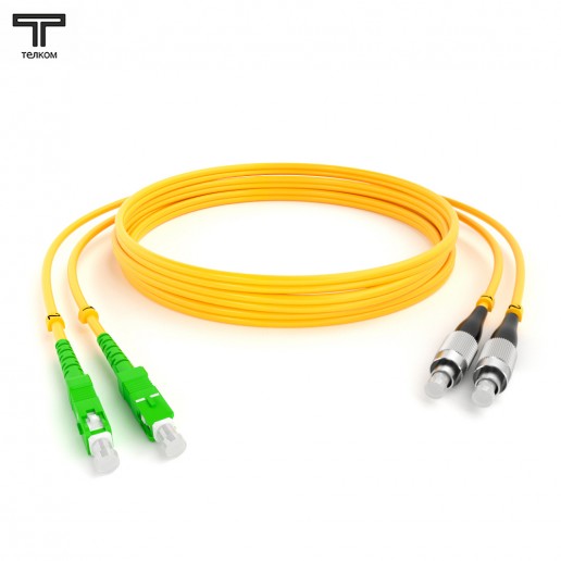 ТЕЛКОМ ШОС-2х3.0-2SC/A-2FC/U-SM-80м-LSZH-YL Шнур оптический duplex SC/A-FC/U 9/125 OS2 одномодовый SM (3.0мм) LSZH, длина 80м