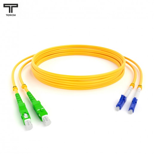 ТЕЛКОМ ШОС-2х3.0-2SC/A-2LC/U-SM-200м-LSZH-YL Шнур оптический duplex SC/APC-LC/UPC 9/125 OS2 одномодовый SM (3.0мм) LSZH, длина 200м