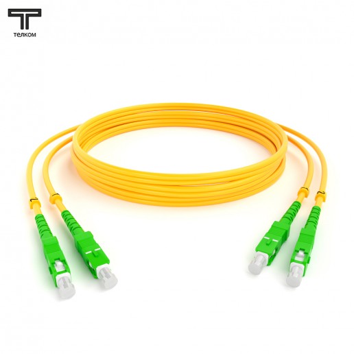 ТЕЛКОМ ШОС-2х3.0-2SC/A-2SC/A-SM-80м-LSZH-YL Шнур оптический duplex SC/APC-SC/APC 9/125 OS2 одномодовый SM (3.0мм) LSZH, длина 80м