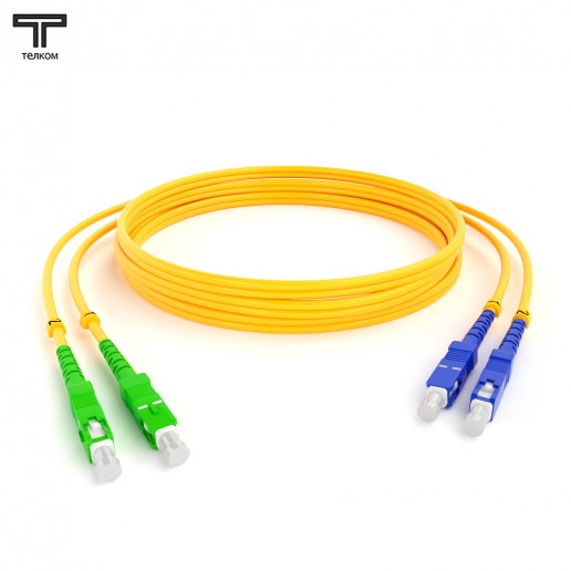 ТЕЛКОМ ШОС-2х3.0-2SC/A-2SC/U-SM-1.5м-LSZH-YL Шнур оптический duplex SC/APC-SC/UPC 9/125 OS2 одномодовый SM (3.0мм) LSZH, длина 1,5м