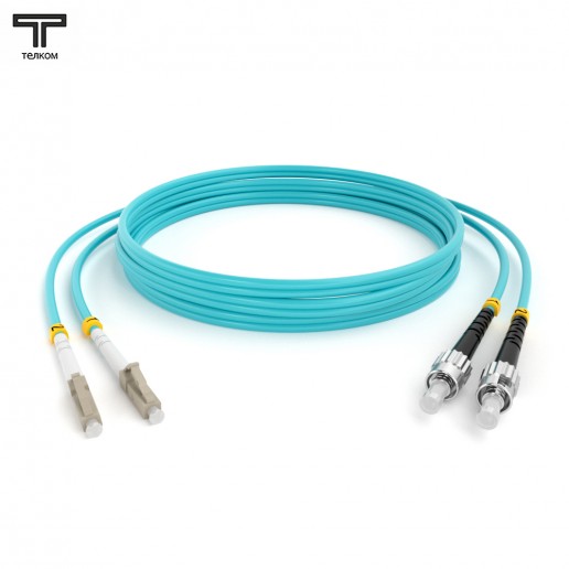 ТЕЛКОМ ШОС-2x3.0-2LC/U-2ST/U-MM503-0.5м-LSZH-AQ Шнур оптический duplex LC/UPC-ST/UPC 50/125 OM3 (10Gb) многомодовый MM (3.0мм) LSZH, цвет аквамарин, длина 0,5м