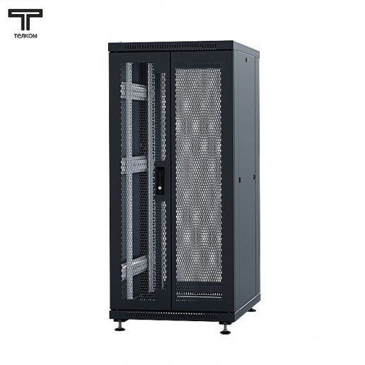 ТЕЛКОМ ТС-27.6.10-2ПП.9005М Шкаф напольный 27U 600x1000x1320мм (ШхГхВ) телекоммуникационный 19", передняя дверь перфорированная распашная 2-х створчатая - задняя дверь перфорированная, цвет черный (RAL9005М) (5 мест)