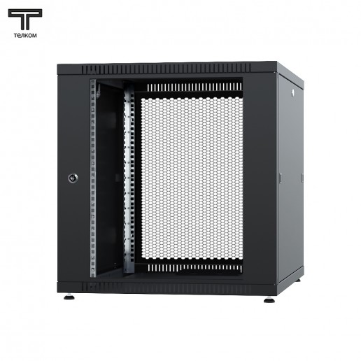 ТЕЛКОМ TLN-12.6.10-СП.9005МА Шкаф напольный 12U 600x1000x623мм (ШхГхВ) телекоммуникационный 19", передняя дверь стеклянная - задняя дверь перфорированная, цвет черный (RAL9005МА) (4 места)