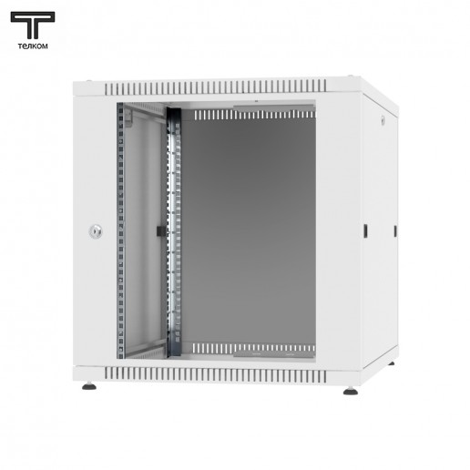 ТЕЛКОМ TLN-12.6.6-СМ.7035Ш Шкаф напольный 12U 600x600x623мм (ШхГхВ) телекоммуникационный 19", передняя дверь стеклянная - задняя дверь металлическая, цвет серый (RAL7035Ш) (4 места)