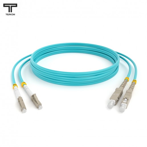 ТЕЛКОМ ШОС-2x3.0-2LC/U-2SC/U-MM503-60м-LSZH-AQ Шнур оптический duplex LC/UPC-SC/UPC 50/125 OM3 (10Gb) многомодовый MM (3.0мм) LSZH, цвет аквамарин, длина 60м