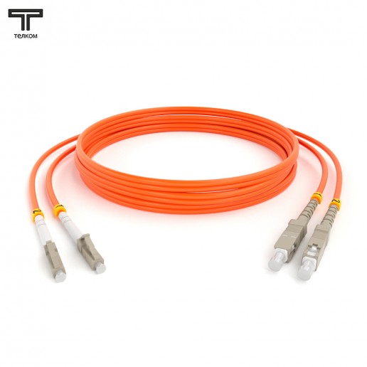ТЕЛКОМ ШОС-2х3.0-2LC/U-2SC/U-MM50-8м-LSZH-OR Шнур оптический duplex LC/UPC-SC/UPC 50/125 OM2 многомодовый MM (3.0мм) LSZH, длина 8м