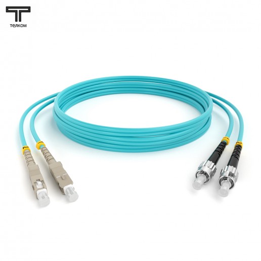 ТЕЛКОМ ШОС-2x3.0-2SC/U-2ST/U-MM503-65м-LSZH-AQ Шнур оптический duplex SC/UPC-ST/UPC 50/125 OM3 (10Gb) многомодовый MM (3.0мм) LSZH, цвет аквамарин, длина 65м