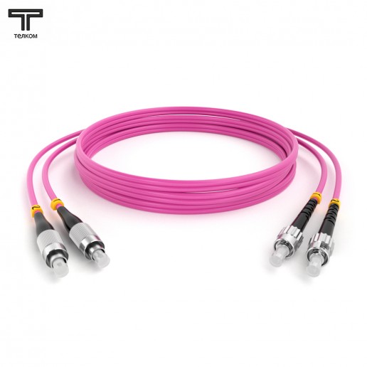 ТЕЛКОМ ШОС-2х3.0-2FC/U-2ST/U-MM504-12м-LSZH-MG Шнур оптический duplex FC/UPC-ST/UPC 50/125 OM4 (40Gb) многомодовый MM (3.0мм) LSZH, цвет маджента, длина 12м