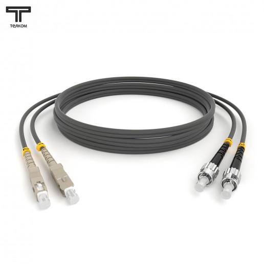 ТЕЛКОМ ШОС-2х3.0-2SC/U-2ST/U-MM62-6м-LSZH-GY Шнур оптический duplex SC/UPC-ST/UPC 62,5/125 OM1 многомодовый MM (3.0мм) LSZH, длина 6м