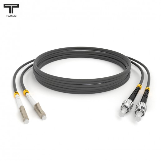 ТЕЛКОМ ШОС-2х3.0-2LС/U-2ST/U-MM62-8м-LSZH-GY Шнур оптический duplex LC/UPC-ST/UPC 62,5/125 OM1 многомодовый MM (3.0мм) LSZH, длина 8м