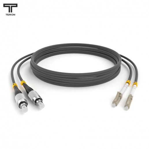 ТЕЛКОМ ШОС-2х3.0-2FC/U-2LC/U-MM62-12м-LSZH-GY Шнур оптический duplex FC/UPC-LC/UPC 62,5/125 OM1 многомодовый MM (3.0мм) LSZH, длина 12м