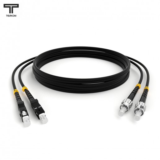 ТЕЛКОМ ШОС-2х3.0-2SC/U-2ST/U-MM504-6м-LSZH-BK Шнур оптический duplex SC/UPC-ST/UPC 50/125 OM4 (40Gb) многомодовый MM (3.0мм) LSZH, цвет черный, длина 6м