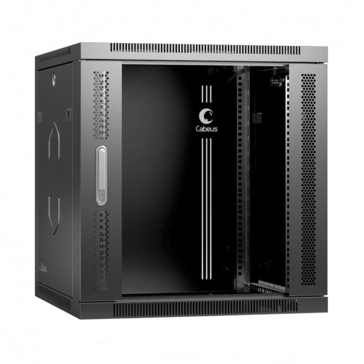 Cabeus SH-05F-12U60/45-R-BK Шкаф телекоммуникационный настенный разобранный 19" 12U 600x450x635mm (ШхГхВ) дверь стекло, цвет черный (RAL 9004)