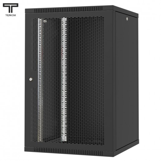 ТЕЛКОМ TL-18.6.6-П.9005МА Шкаф настенный 18U 600x600x890мм (ШхГхВ) телекоммуникационный 19", дверь перфорированная, цвет черный (RAL9005МА) (4 места)