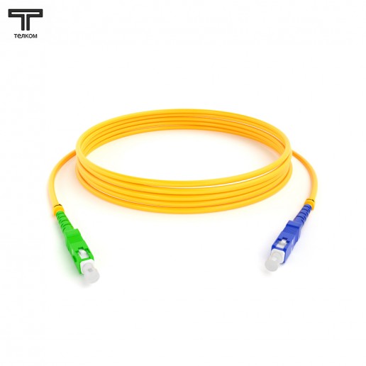 ТЕЛКОМ ШОС-3.0-SC/A-SC/U-SM-0.5м-LSZH-YL Шнур оптический simplex SC/APC-SC/UPC 9/125 OS2 одномодовый SM (3.0мм) LSZH, длина 0,5м