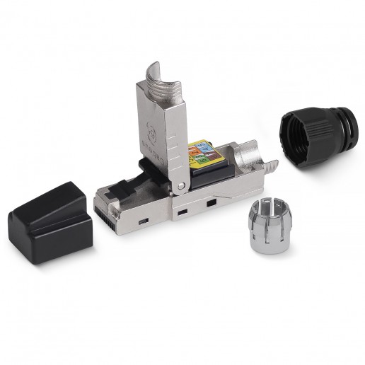 Cabeus 8P8C-SH-C6-TWP-F Коннектор с фиксатором кабеля и колпачком RJ-45(8P8C) под витую пару, категория 6, экранированный, для одножильного кабеля, со вставкой