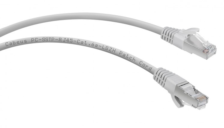 Cabeus PC-SSTP-RJ45-Cat.6a-0.3m-LSZH Патч-корд S/FTP, категория 6а (10G), 2xRJ45/8p8c, экранированный, серый, LSZH, 0.3м