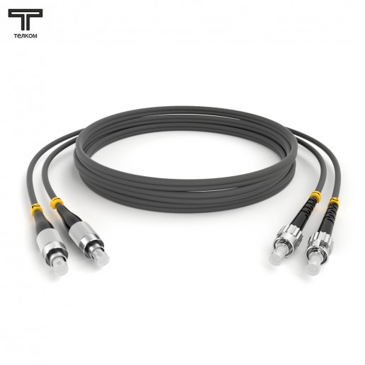 ТЕЛКОМ ШОС-2х3.0-2FC/U-2ST/U-MM62-1.5м-LSZH-GY Шнур оптический duplex FC/UPC-ST/UPC 62,5/125 OM1 многомодовый MM (3.0мм) LSZH, длина 1,5м