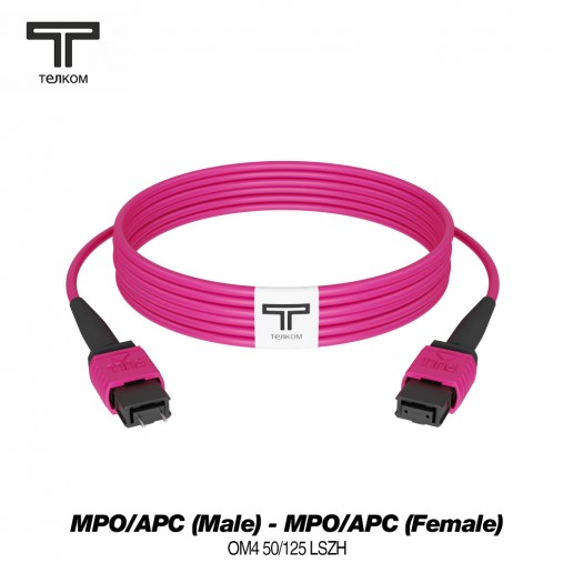 ТЕЛКОМ ШОС-3.0-12-MPO/U(m)-MPO/U(f)-B-MM504-200м-LSZH-MG Шнур оптический соединительный MPO/UPC (Male) - MPO/UPC (Female), 12 волокон, полярность тип B, 50/125 OM4 MM, (3.0мм), LSZH, цвет маджента, длина 200м