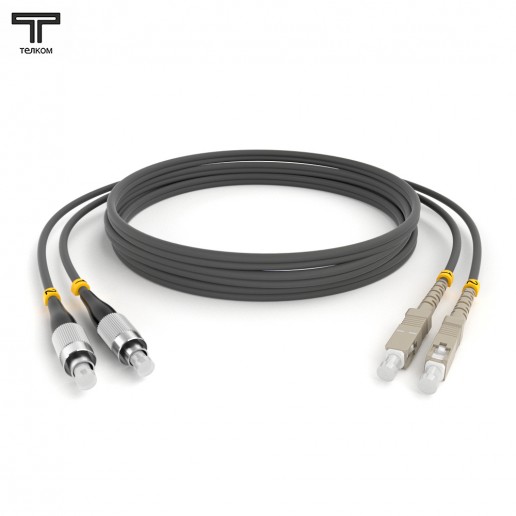 ТЕЛКОМ ШОС-2х3.0-2FС/U-2SС/U-MM62-1м-LSZH-GY Шнур оптический duplex FC/UPC-SC/UPC 62,5/125 OM1 многомодовый MM (3.0мм) LSZH, длина 1м