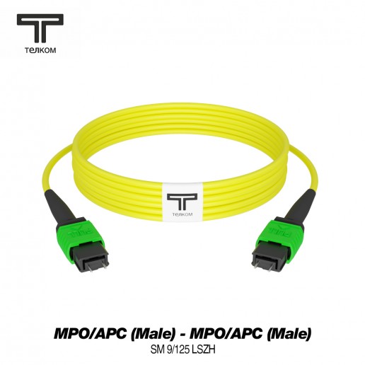 ТЕЛКОМ ШОС-3.0-12-MPO/A(m)-MPO/A(m)-B-SM-70м-LSZH-YL Шнур оптический соединительный MPO/APC (Male) - MPO/APC (Male), 12 волокон, полярность тип B, 9/125 OS2 SM, (3.0мм), LSZH, цвет желтый, длина 70м