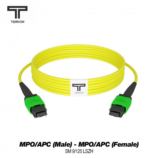ТЕЛКОМ ШОС-3.0-12-MPO/A(m)-MPO/A(f)-C-SM-45м-LSZH-YL Шнур оптический соединительный MPO/APC (Male) - MPO/APC (Female), 12 волокон, полярность тип C, 9/125 OS2 SM, (3.0мм), LSZH, цвет желтый, длина 45м