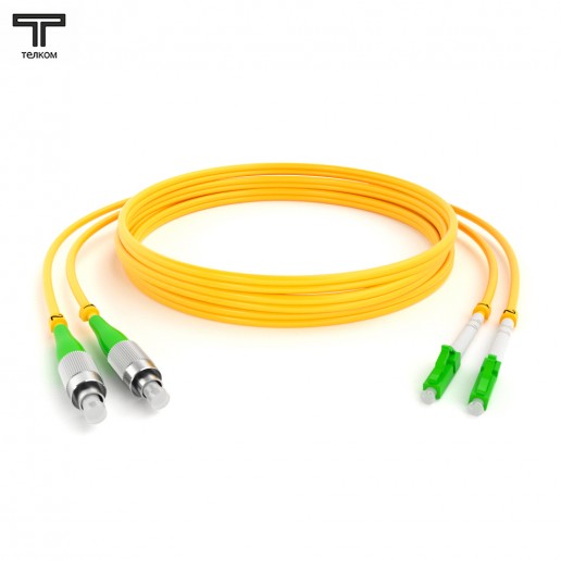 ТЕЛКОМ ШОС-2х3.0-2FC/A-2LC/A-SM-40м-LSZH-YL Шнур оптический duplex FC/APC-LC/APC 9/125 OS2 одномодовый SM (3.0мм) LSZH, длина 40м
