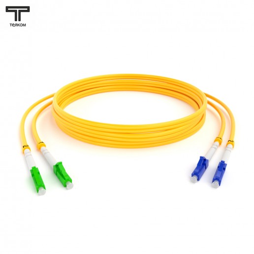 ТЕЛКОМ ШОС-2х3.0-2LC/A-2LC/U-SM-80м-LSZH-YL Шнур оптический duplex LC/APC-LC/UPC 9/125 OS2 одномодовый SM (3.0мм) LSZH, длина 80м